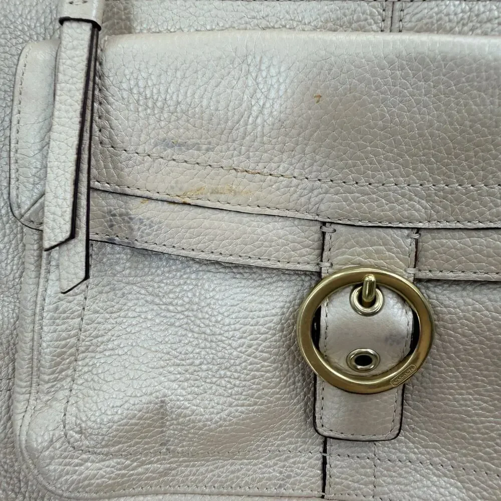 COACH PENELOPE Champagne Pebbled Leather Buckle Tote Shoulder Handbag F-18890